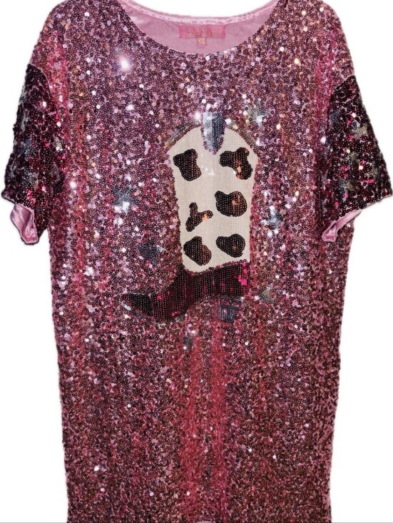 Simply Southern Dresses & Skirts - Simply Southern L/XL Pink Sequin Boot Pop Dress EUC